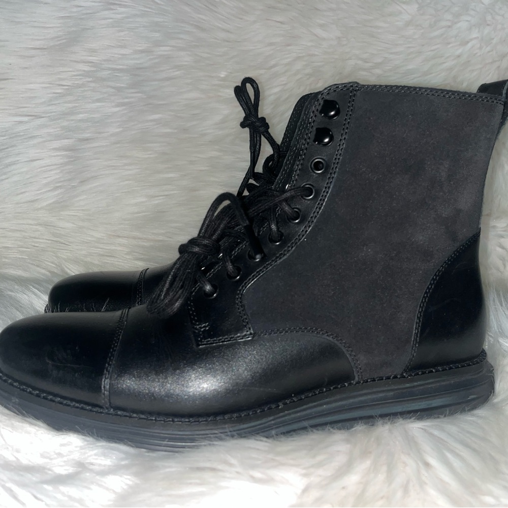 Men's Black Leather and Suede Boots